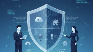 Современная иллюстрация для статьи о брачном договоре для IT-предпринимателей, защита активов.